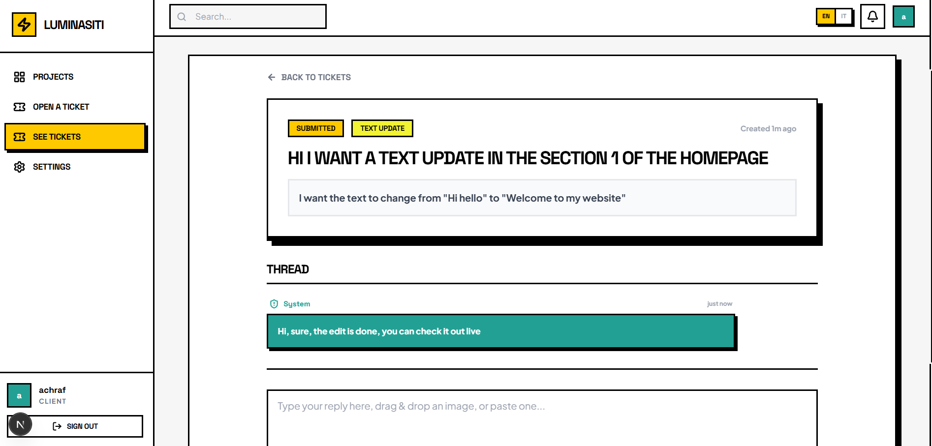 The ticket communication feed.